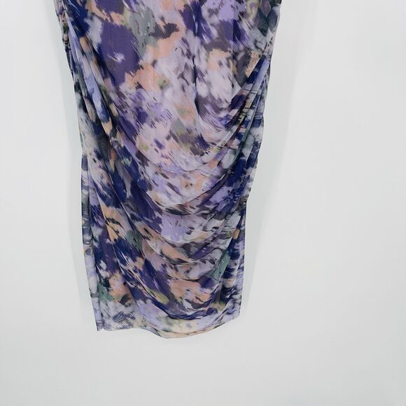 Chicos Womens Dress Purple Size 1/ Medium Ruched Mesh Mock Neck Sleeveless Midi - Picture 4 of 10